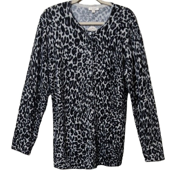 Oddy Leopard print black gray long line tunic sweater soft button close 2XL - Picture 9 of 9